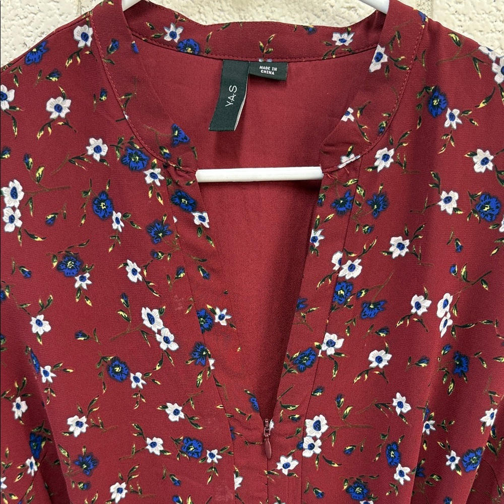 Chic Maroon Floral Long Sleeve Tier Dress